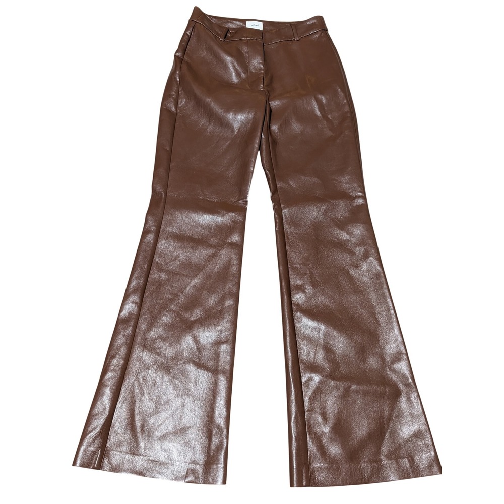 Wilfred Pants Women 4 Brown Faux Leather Flare High Rise Vegan Trousers Chic